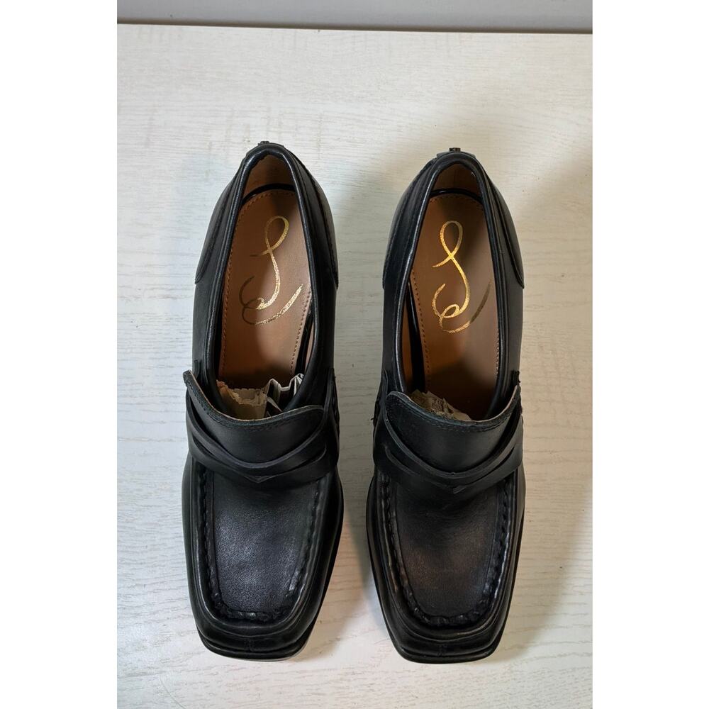 Sam Edelman Jeanette Block Hell Loafer Pump in Black Leather sz 5.5 - Picture 5 of 6
